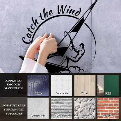 Vinyl Wall Decals Sports Catch The Wind Surf Wave Title Glass Stickers
