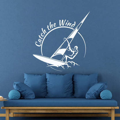 Vinyl Wall Decals Sports Catch The Wind Surf Wave Title Glass Stickers