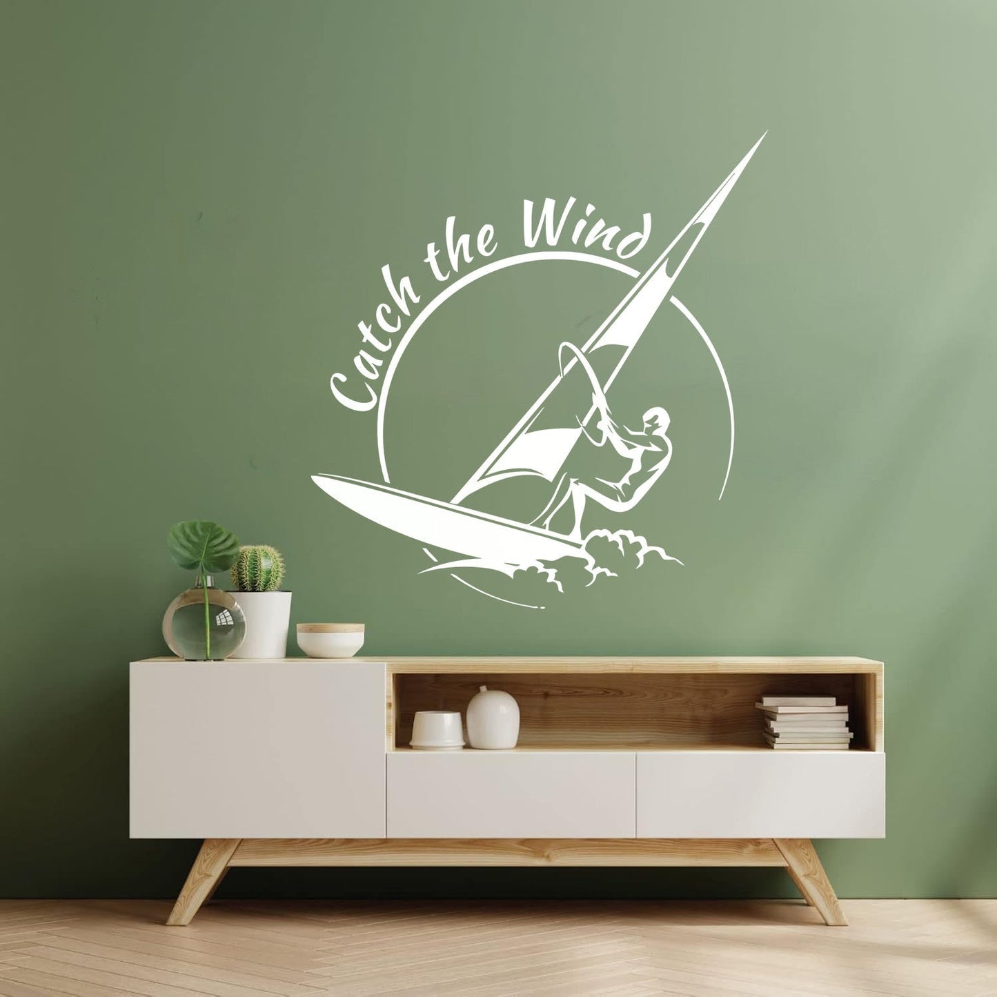 Vinyl Wall Decals Sports Catch The Wind Surf Wave Title Glass Stickers