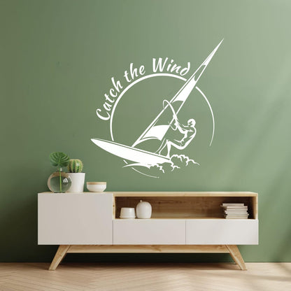 Vinyl Wall Decals Sports Catch The Wind Surf Wave Title Glass Stickers