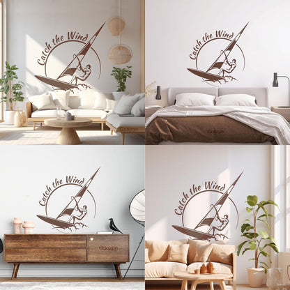 Vinyl Wall Decals Sports Catch The Wind Surf Wave Title Glass Stickers