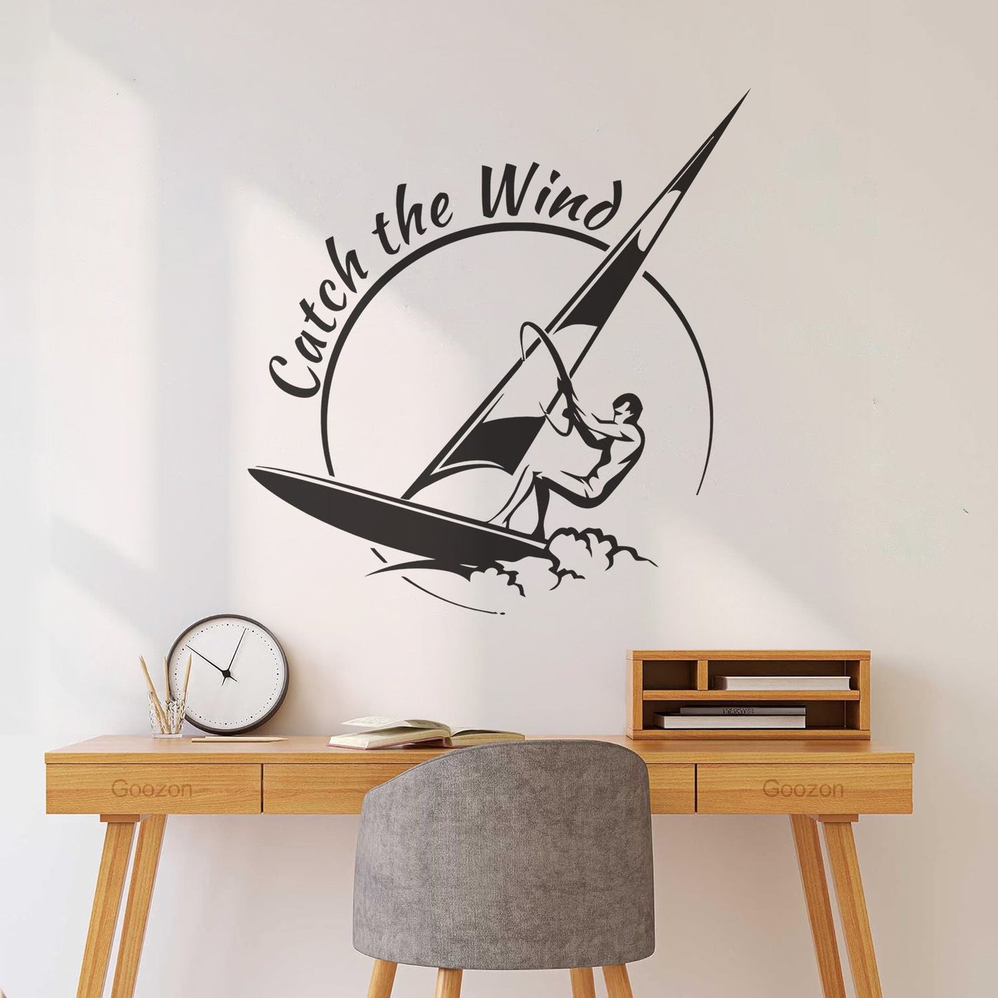 Vinyl Wall Decals Sports Catch The Wind Surf Wave Title Glass Stickers