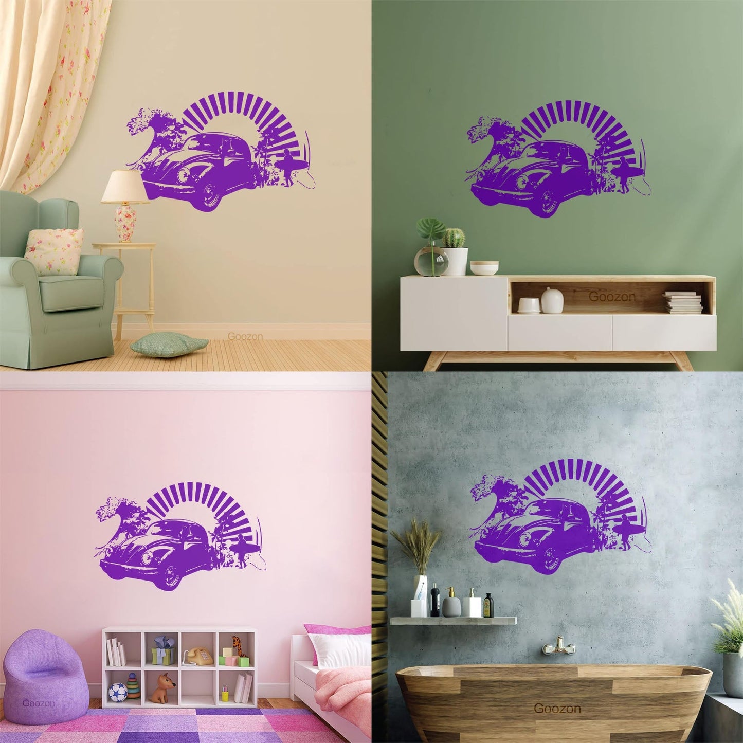 Wall Stickers Paster Paper Bug Antique Car Surfing Beach Garage Or Man Cave Removable Without Leaving Glue