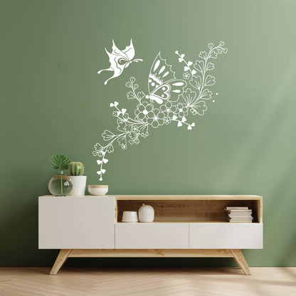 Beautiful Butterfly Flower Ornament Plant Pattern Wall Decals Pvc Waterproof