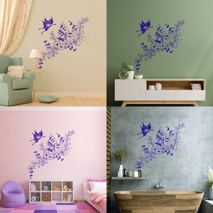 Beautiful Butterfly Flower Ornament Plant Pattern Wall Decals Pvc Waterproof