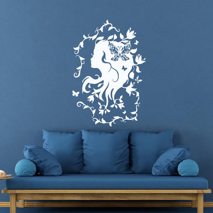 Lettering Stickers Beautiful Woman Hair Salon Flowers Butterflies Ornament Abstract Girl It Won'T Fall Off