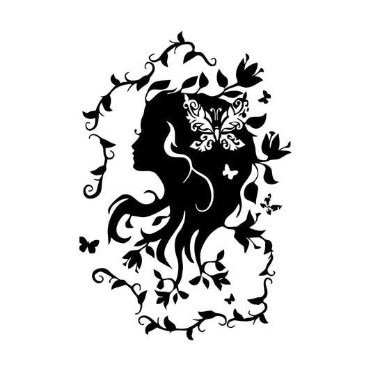 Lettering Stickers Beautiful Woman Hair Salon Flowers Butterflies Ornament Abstract Girl It Won'T Fall Off