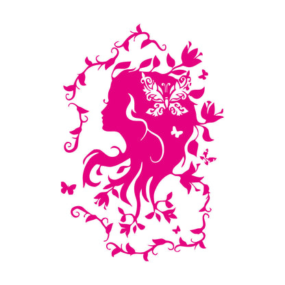 Lettering Stickers Beautiful Woman Hair Salon Flowers Butterflies Ornament Abstract Girl It Won'T Fall Off