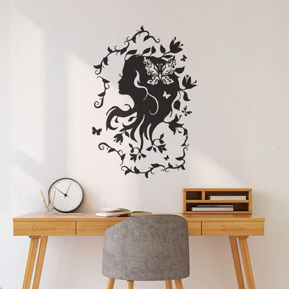 Lettering Stickers Beautiful Woman Hair Salon Flowers Butterflies Ornament Abstract Girl It Won'T Fall Off