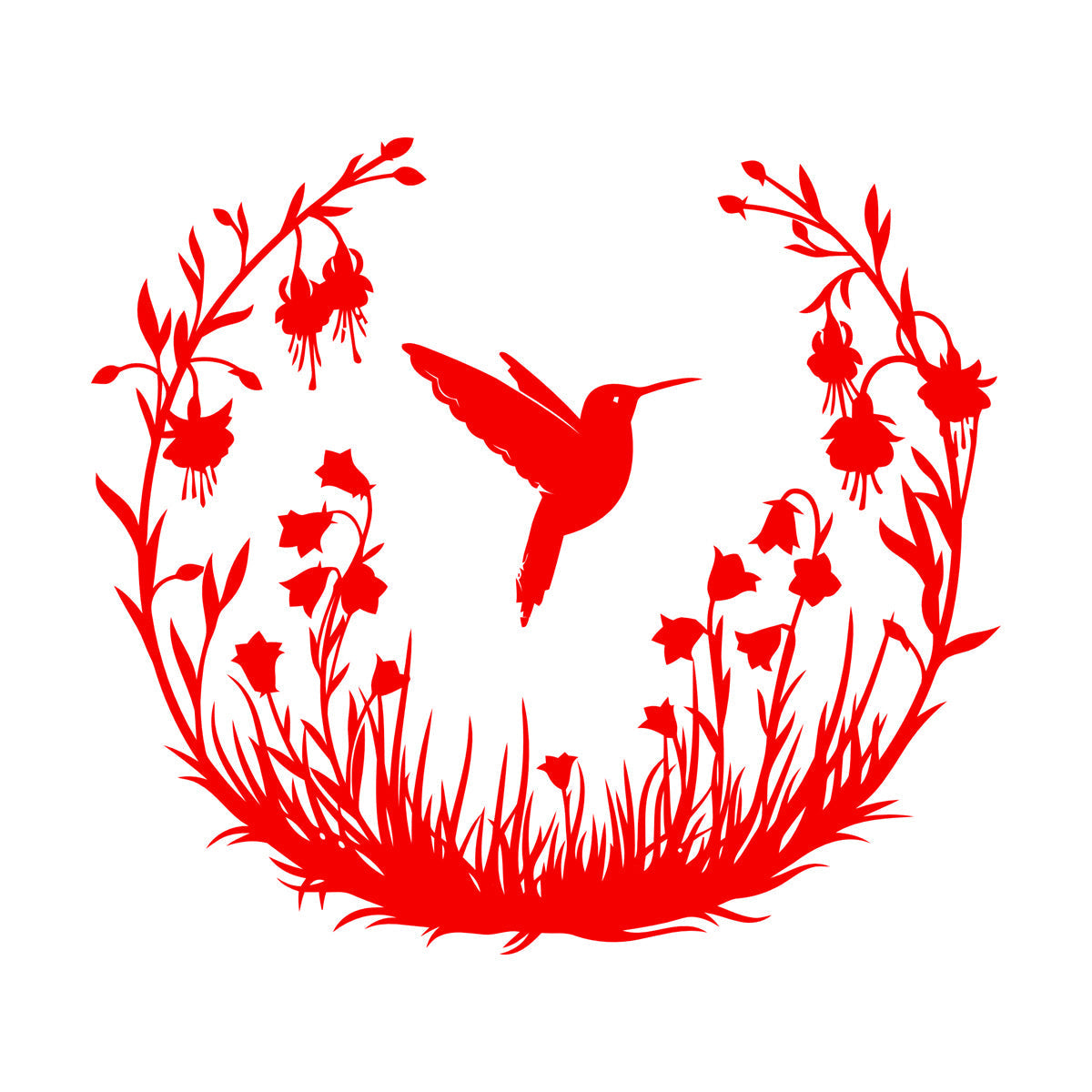Vinyl Wall Stickers Hummingbird With Flowers Natural Flying Bird Circle Can Modify And Add Information
