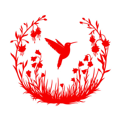 Vinyl Wall Stickers Hummingbird With Flowers Natural Flying Bird Circle Can Modify And Add Information