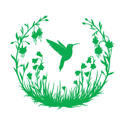 Vinyl Wall Stickers Hummingbird With Flowers Natural Flying Bird Circle Can Modify And Add Information