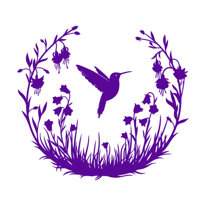 Vinyl Wall Stickers Hummingbird With Flowers Natural Flying Bird Circle Can Modify And Add Information