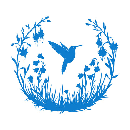 Vinyl Wall Stickers Hummingbird With Flowers Natural Flying Bird Circle Can Modify And Add Information