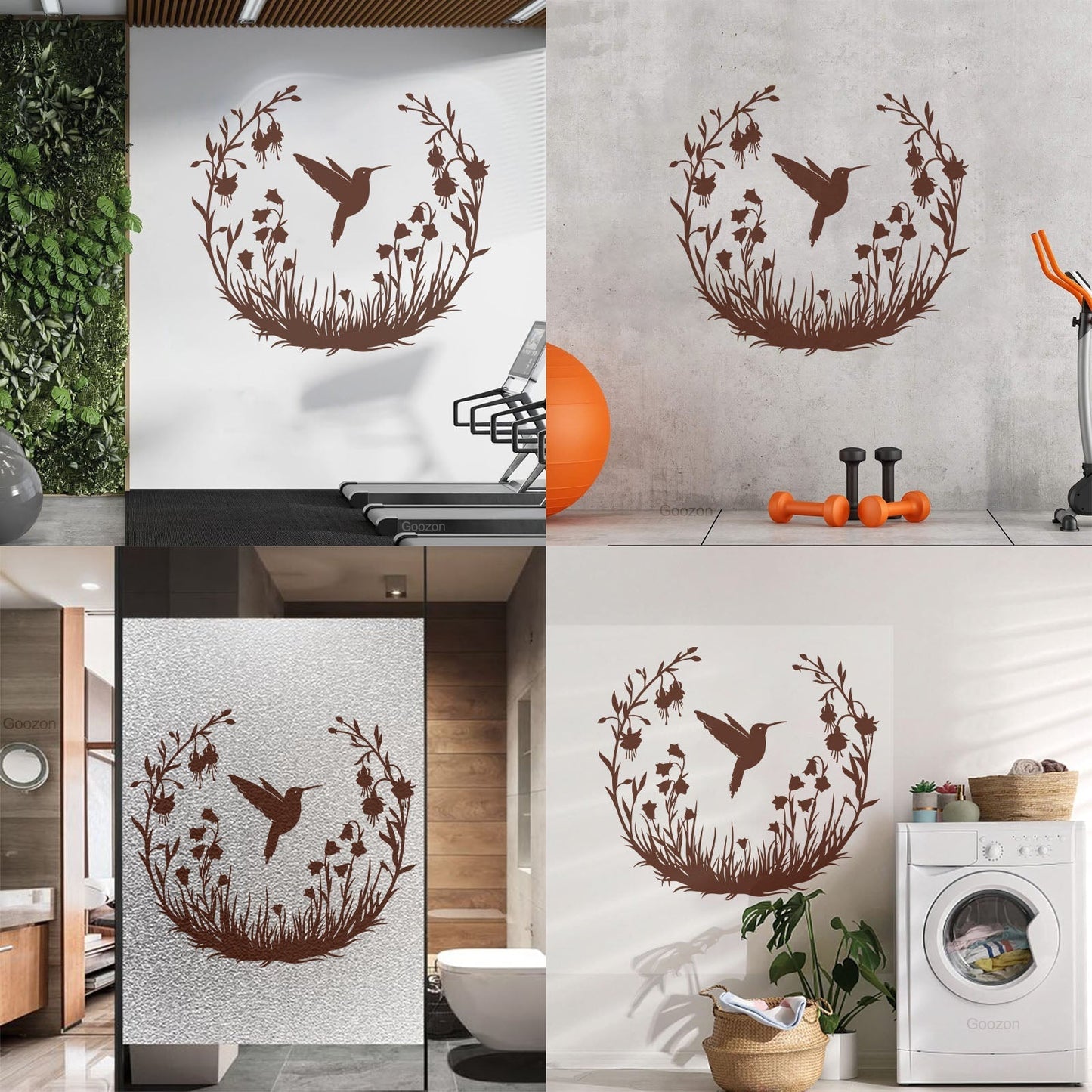 Vinyl Wall Stickers Hummingbird With Flowers Natural Flying Bird Circle Can Modify And Add Information