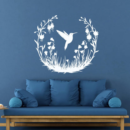 Vinyl Wall Stickers Hummingbird With Flowers Natural Flying Bird Circle Can Modify And Add Information