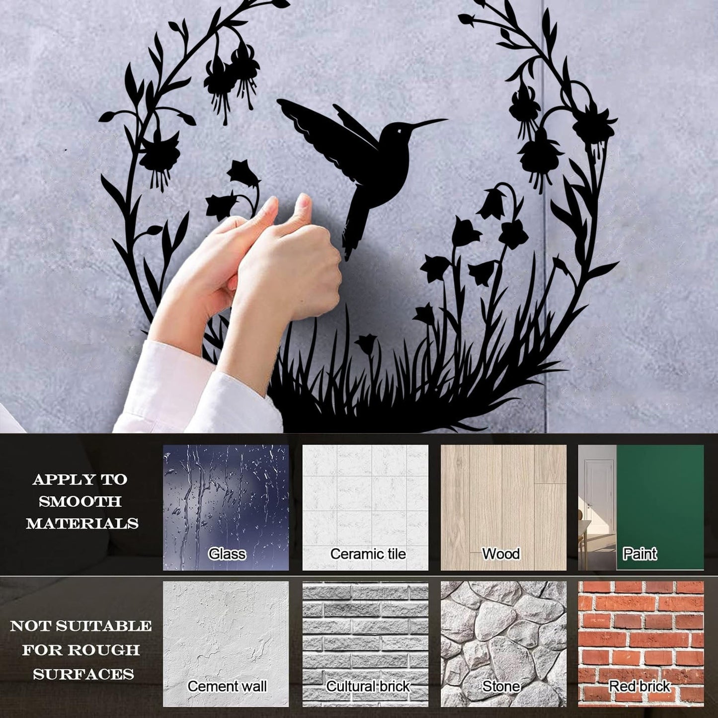 Vinyl Wall Stickers Hummingbird With Flowers Natural Flying Bird Circle Can Modify And Add Information