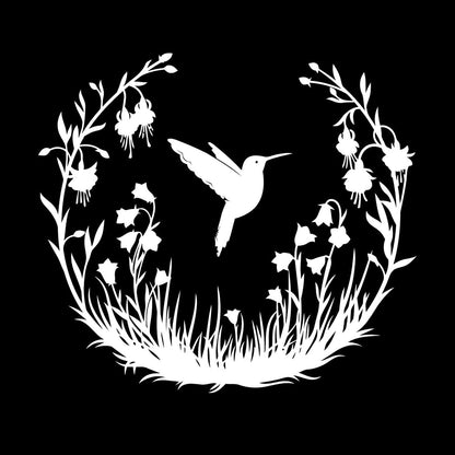 Vinyl Wall Stickers Hummingbird With Flowers Natural Flying Bird Circle Can Modify And Add Information