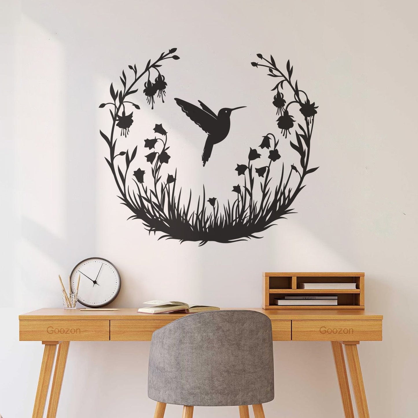 Vinyl Wall Stickers Hummingbird With Flowers Natural Flying Bird Circle Can Modify And Add Information
