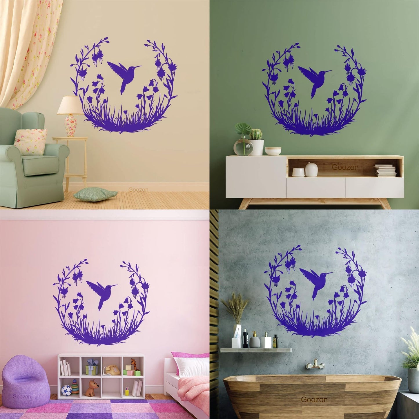 Vinyl Wall Stickers Hummingbird With Flowers Natural Flying Bird Circle Can Modify And Add Information