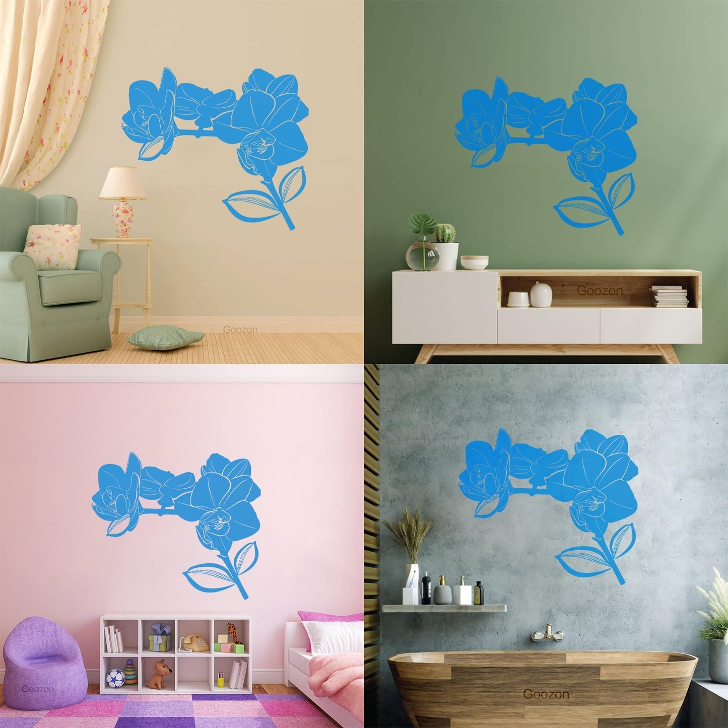 Bud Leaves Branch Flowers Orchid Mural And Wall Vinyl Decal Window Decals
