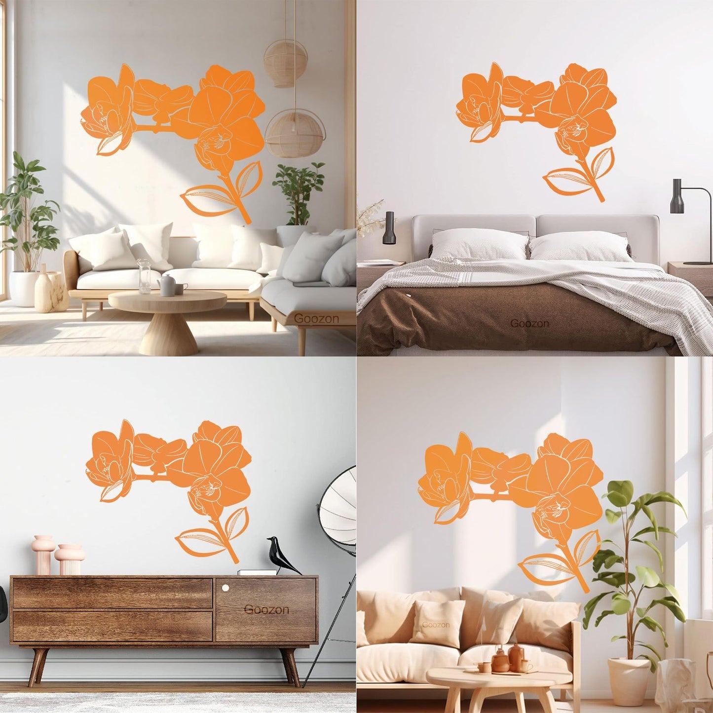 Bud Leaves Branch Flowers Orchid Mural And Wall Vinyl Decal Window Decals