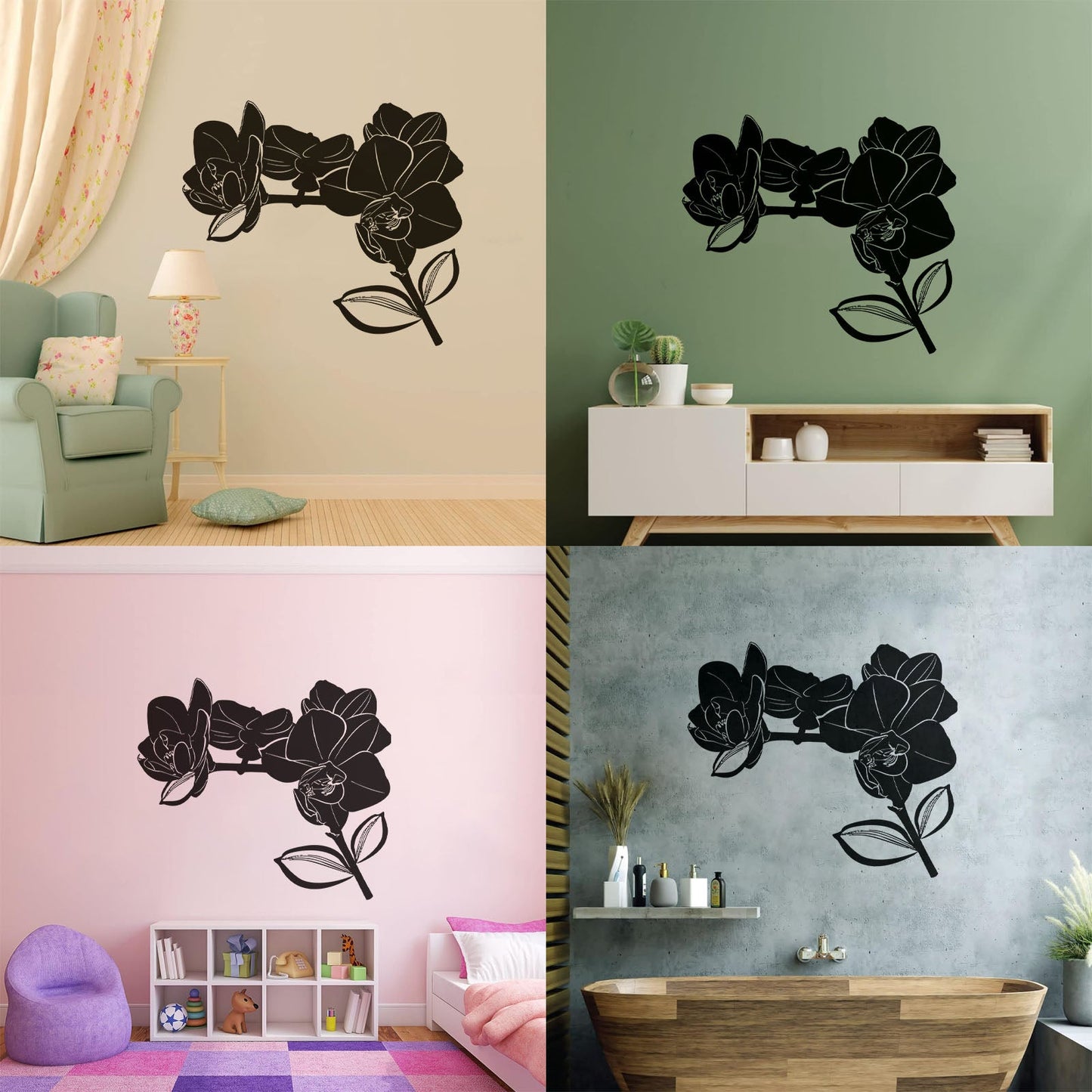 Bud Leaves Branch Flowers Orchid Mural And Wall Vinyl Decal Window Decals