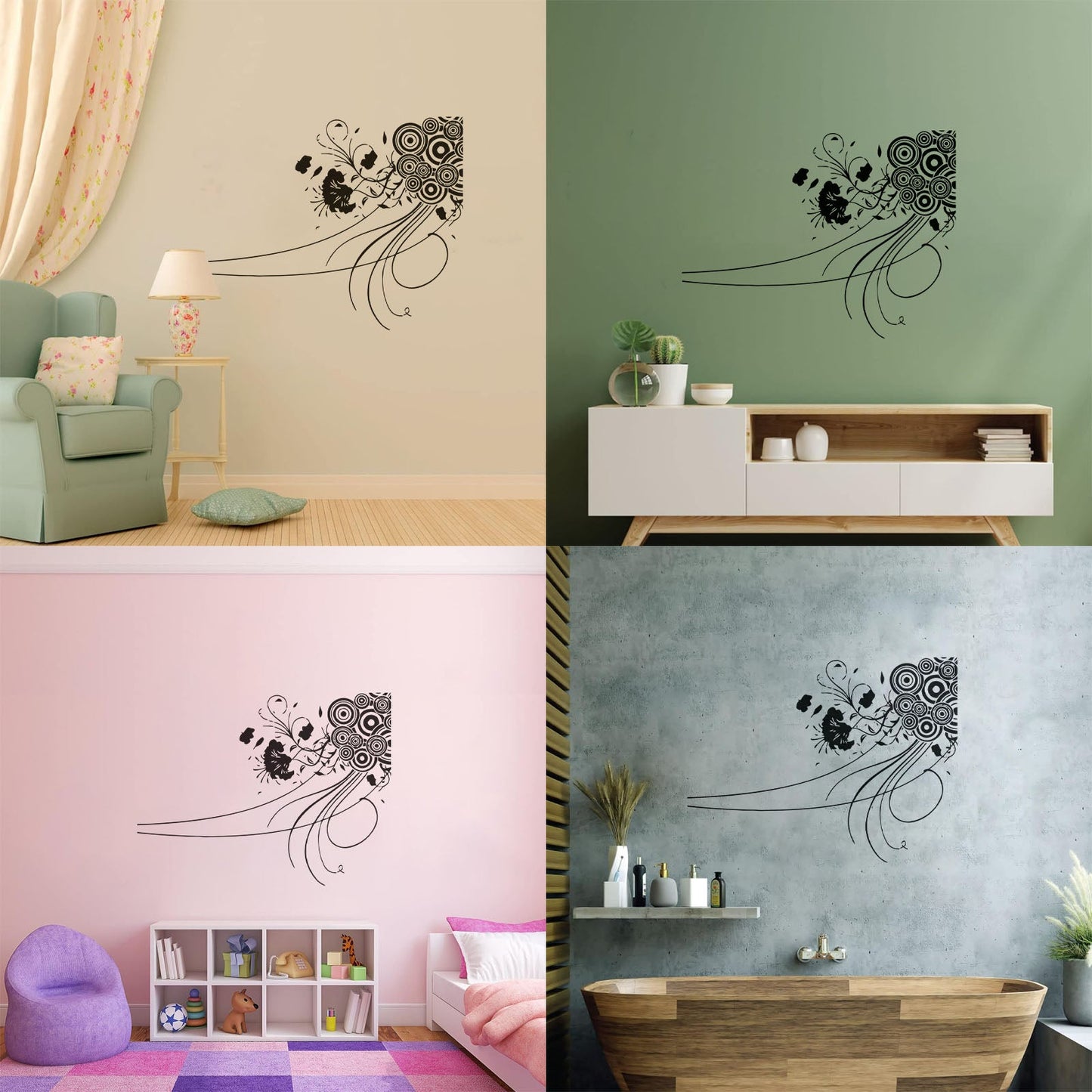 Engraving Stickers Abstract Circles & Flowers Modern Ation Multi Color Selection