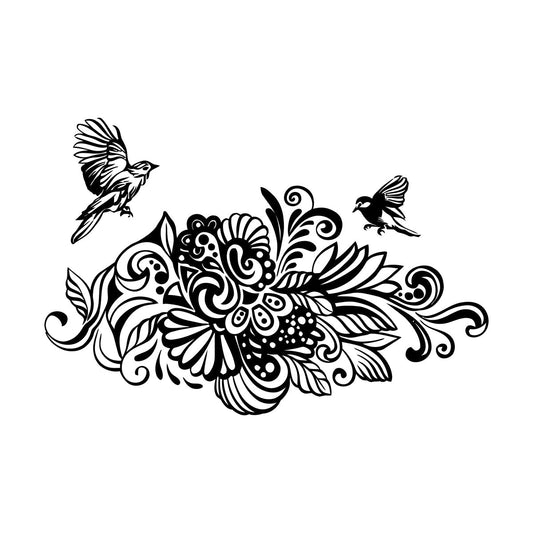 Engraving Decals Abstract Birds Flowers Garden Natural Waterproof