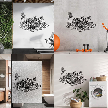 Engraving Decals Abstract Birds Flowers Garden Natural Waterproof