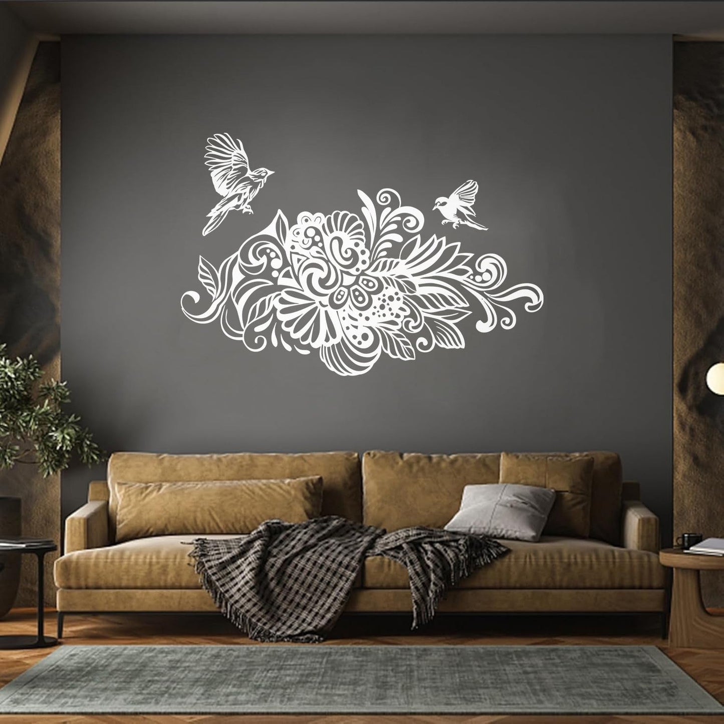 Engraving Decals Abstract Birds Flowers Garden Natural Waterproof