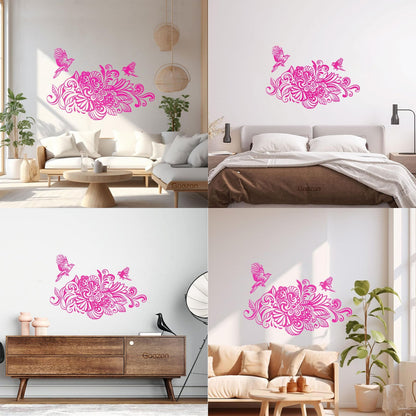Engraving Decals Abstract Birds Flowers Garden Natural Waterproof