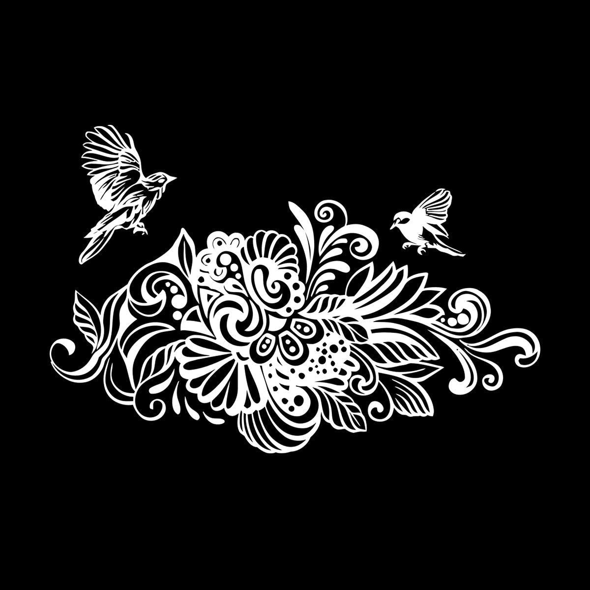 Engraving Decals Abstract Birds Flowers Garden Natural Waterproof