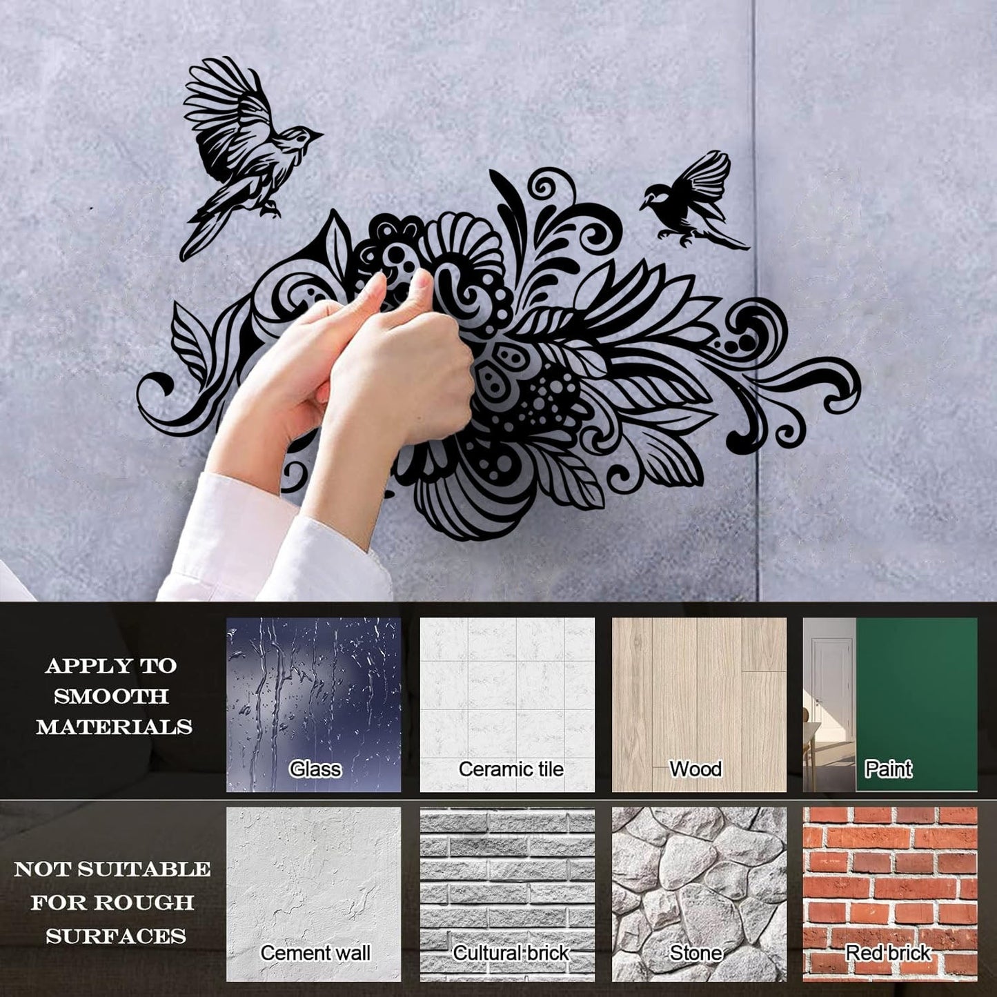 Engraving Decals Abstract Birds Flowers Garden Natural Waterproof