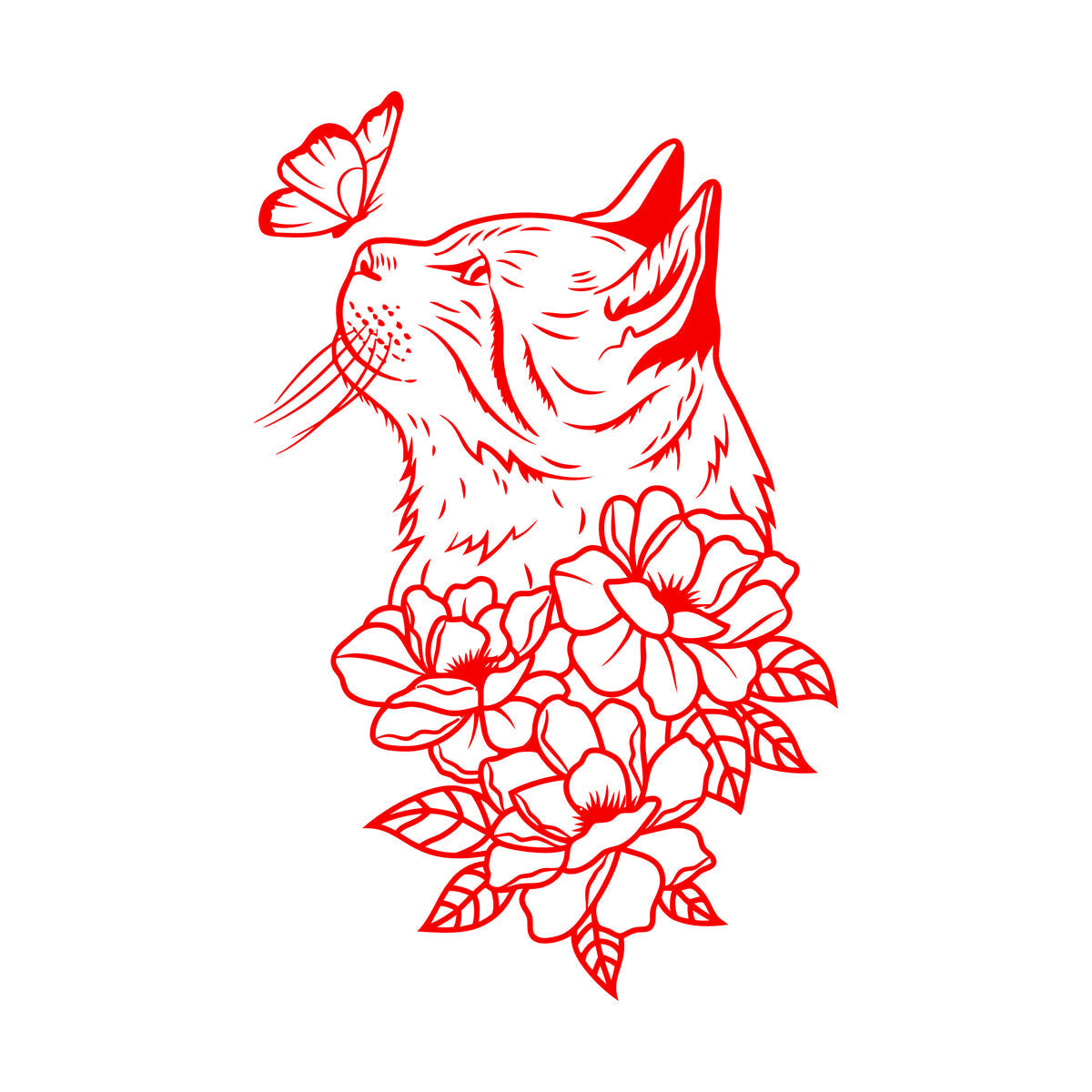 Mural And Wall Vinyl Decal Abstract Cat Head Flowers Butterfly It Won'T Fall Off