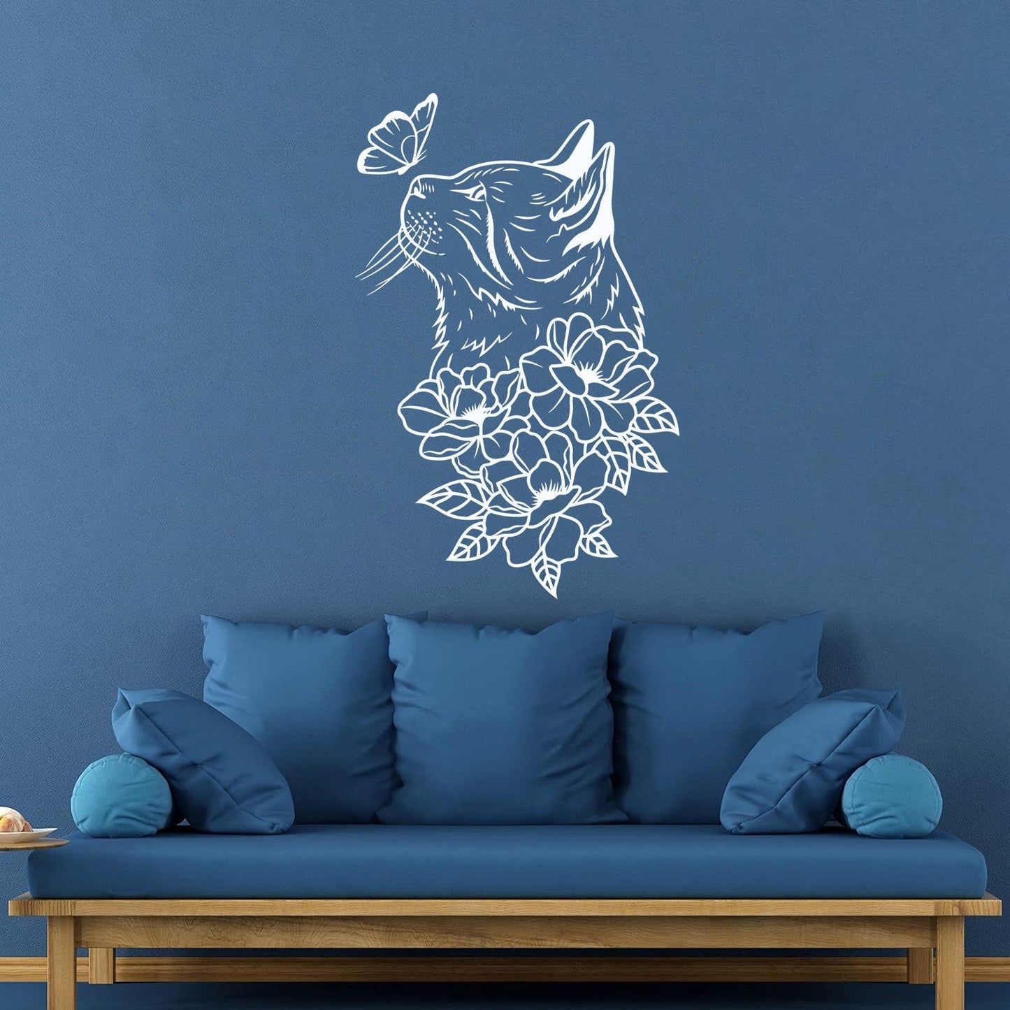 Mural And Wall Vinyl Decal Abstract Cat Head Flowers Butterfly It Won'T Fall Off