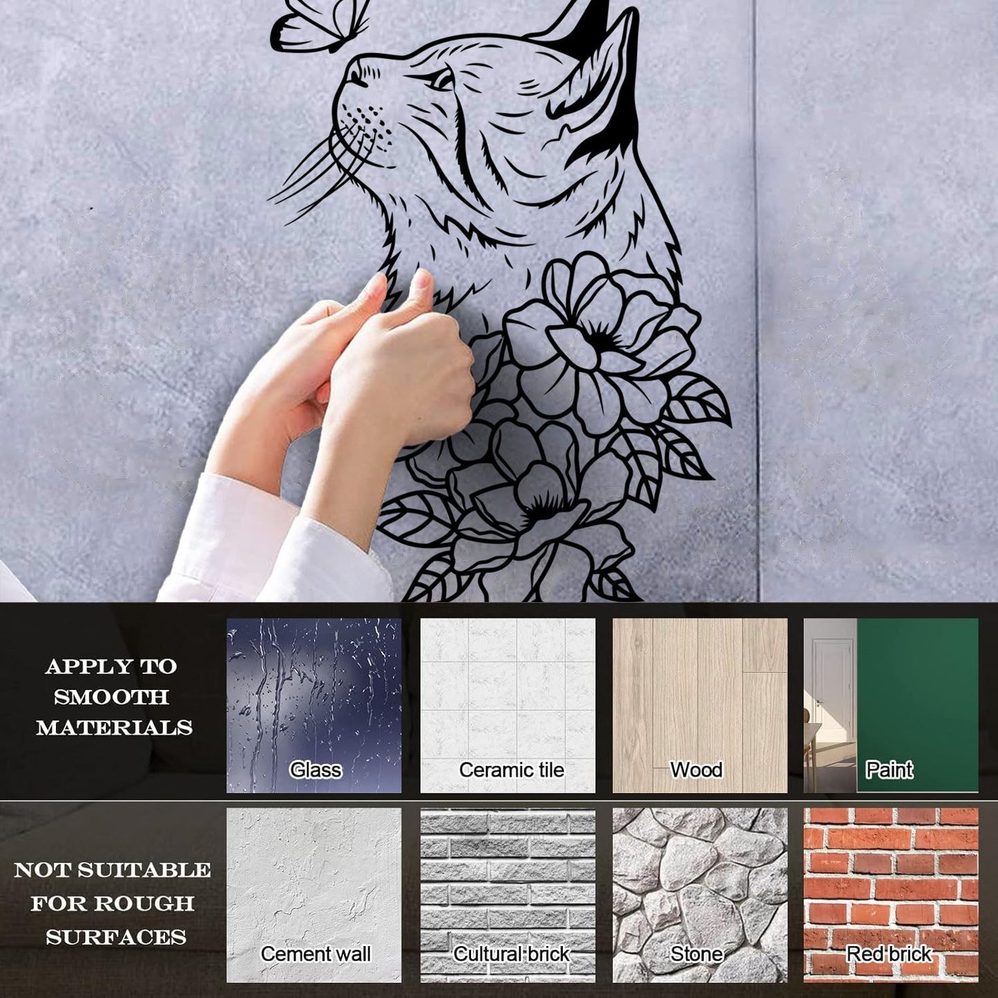 Mural And Wall Vinyl Decal Abstract Cat Head Flowers Butterfly It Won'T Fall Off