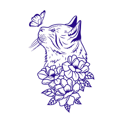 Mural And Wall Vinyl Decal Abstract Cat Head Flowers Butterfly It Won'T Fall Off