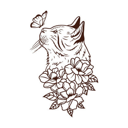 Mural And Wall Vinyl Decal Abstract Cat Head Flowers Butterfly It Won'T Fall Off