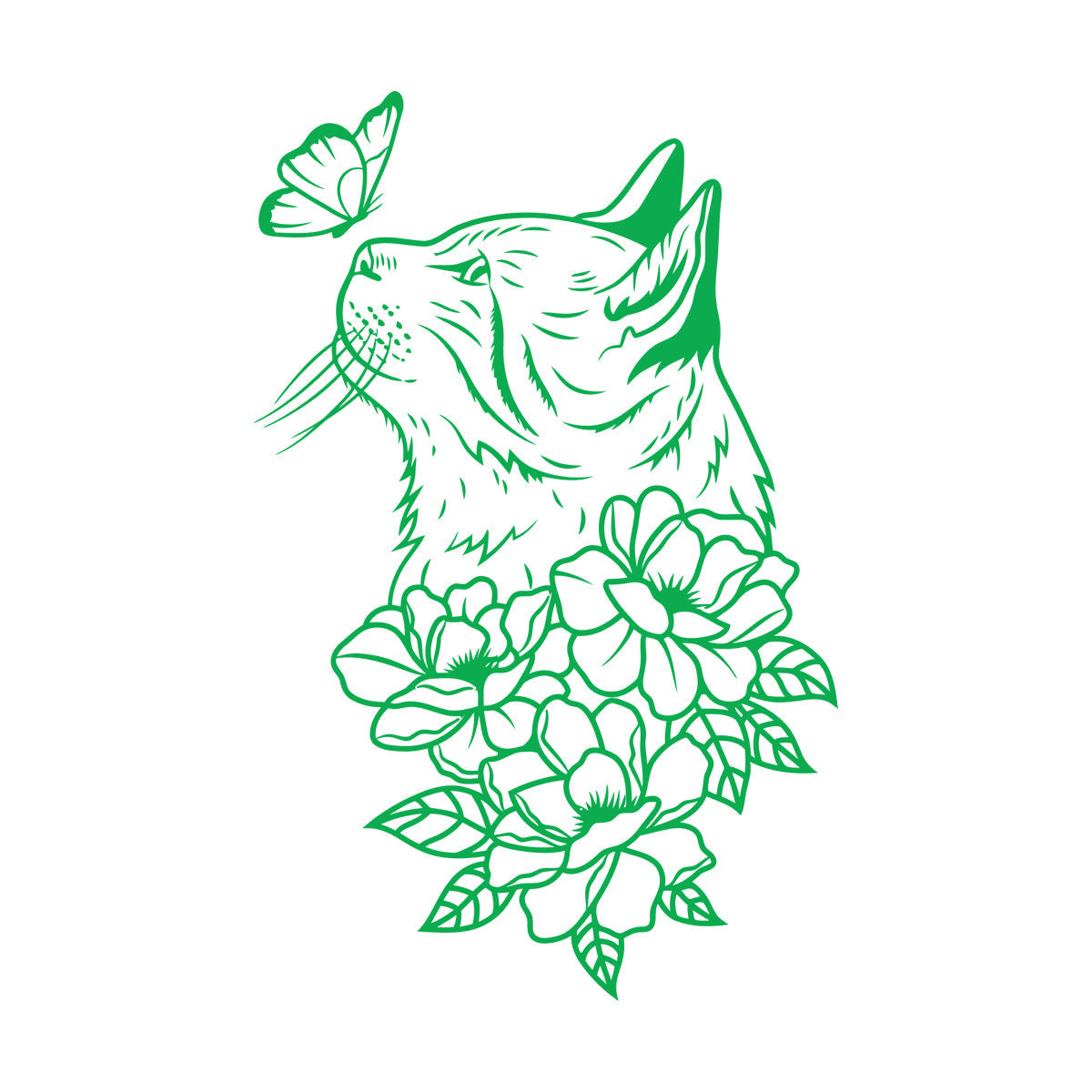 Mural And Wall Vinyl Decal Abstract Cat Head Flowers Butterfly It Won'T Fall Off