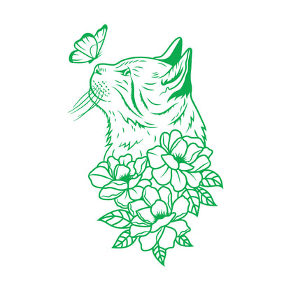 Mural And Wall Vinyl Decal Abstract Cat Head Flowers Butterfly It Won'T Fall Off