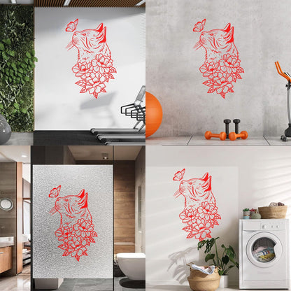 Mural And Wall Vinyl Decal Abstract Cat Head Flowers Butterfly It Won'T Fall Off