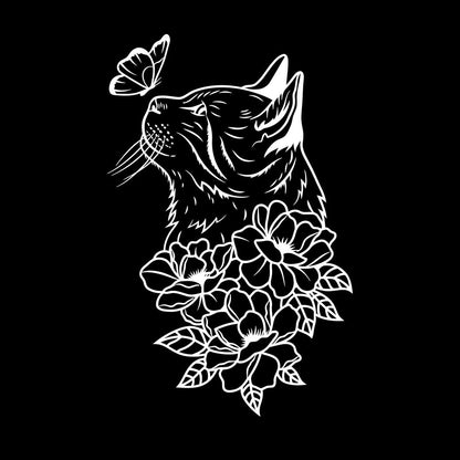 Mural And Wall Vinyl Decal Abstract Cat Head Flowers Butterfly It Won'T Fall Off