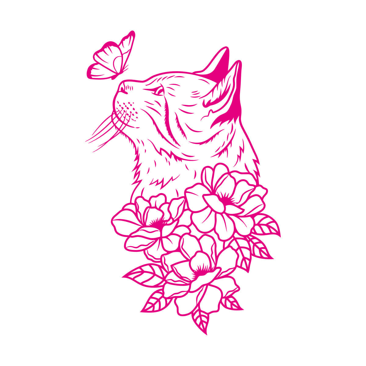 Mural And Wall Vinyl Decal Abstract Cat Head Flowers Butterfly It Won'T Fall Off