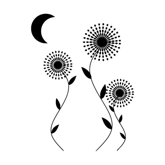 Lettering Stickers Abstract Moon Night Flowers Garden Removable Without Leaving Glue