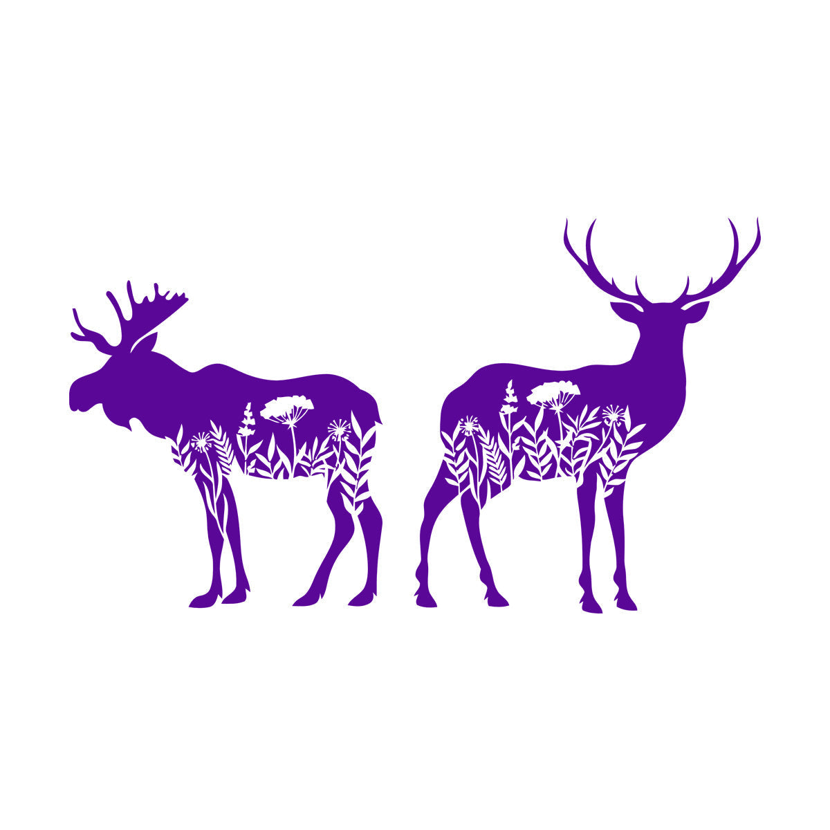 Engraving Decals Animals Deer Moose Flowers Natural Easy Installation