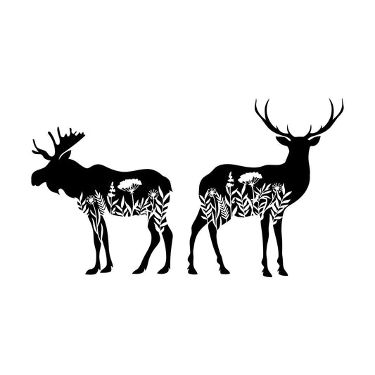 Engraving Decals Animals Deer Moose Flowers Natural Easy Installation