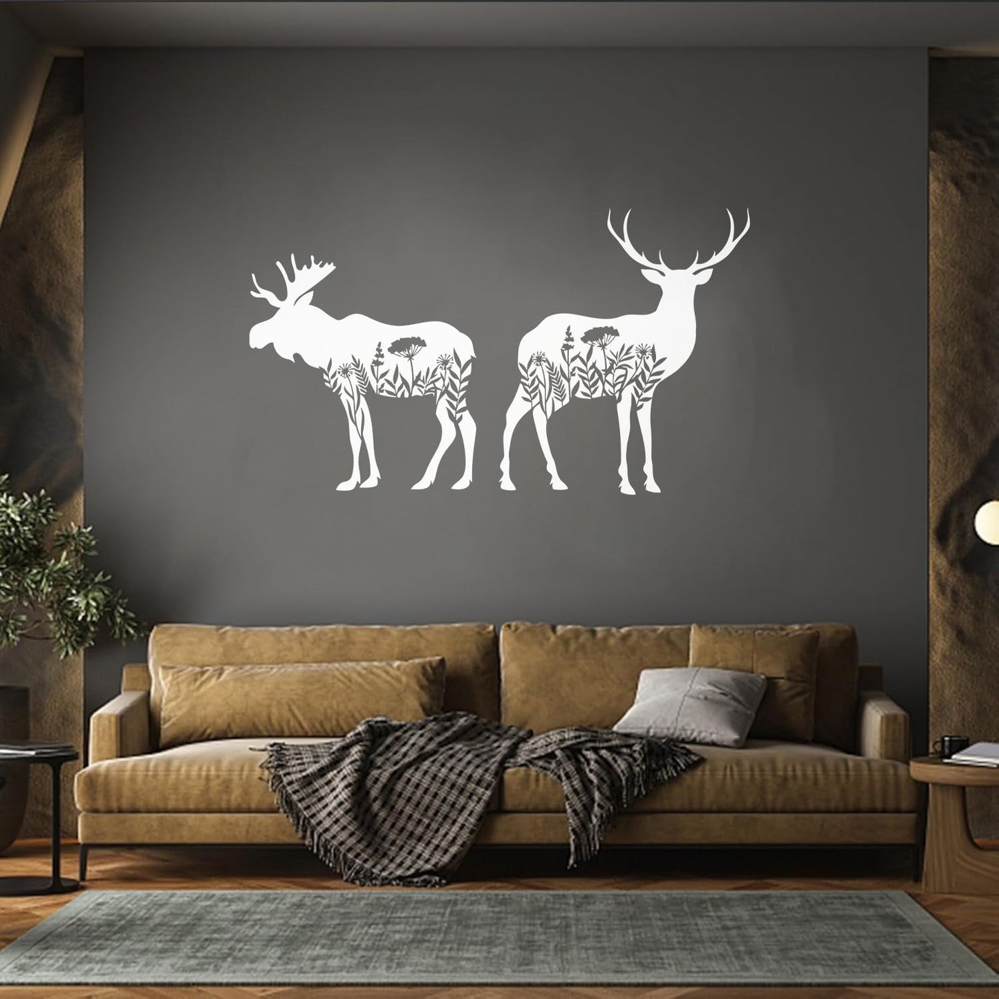 Engraving Decals Animals Deer Moose Flowers Natural Easy Installation