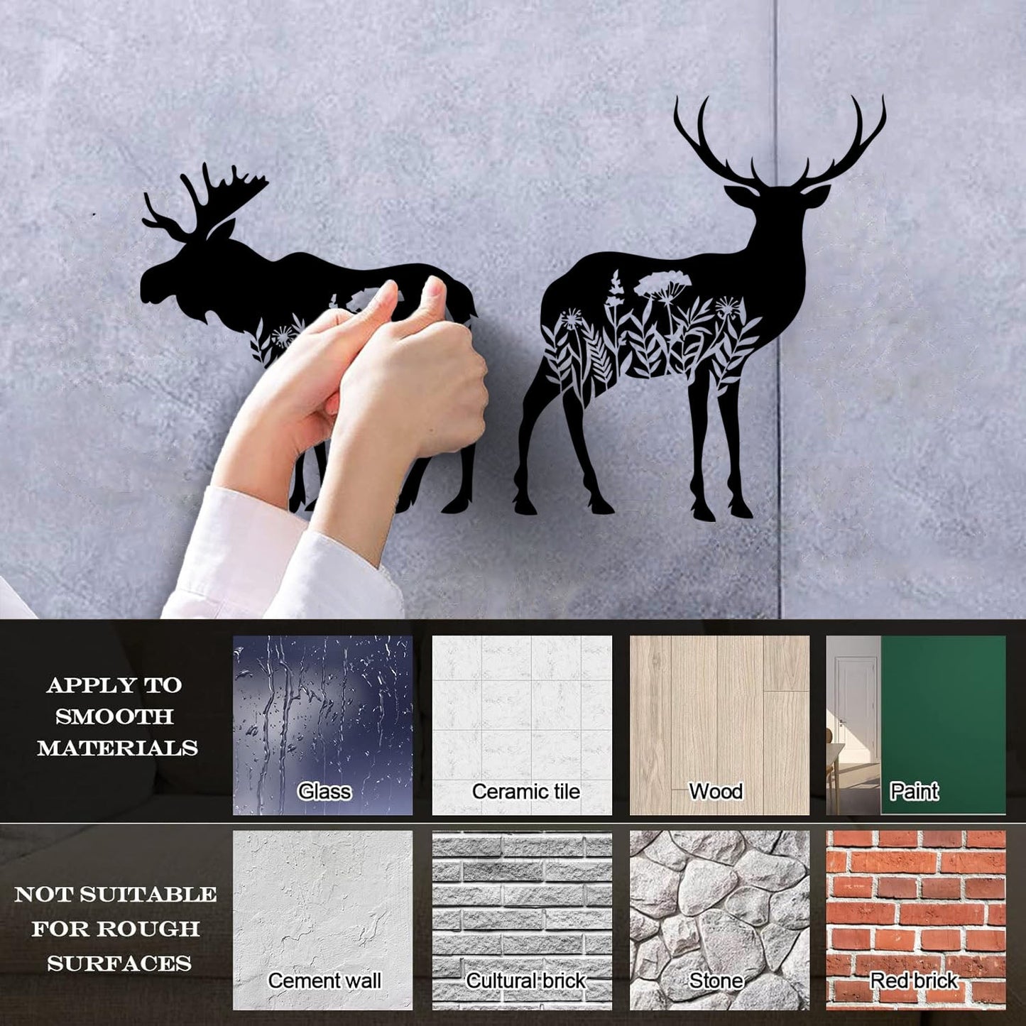 Engraving Decals Animals Deer Moose Flowers Natural Easy Installation