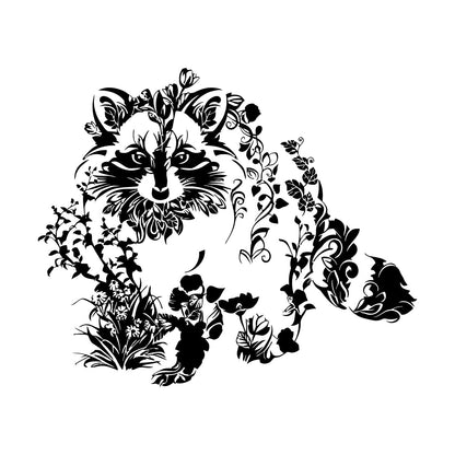 Wall Vinyl Sticker Decor Art Abstract Raccoon Animal Flowers Natural Waterproof